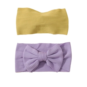 Lot de bandeaux bébé en nylon avec grand nœud en jaune moutarde et violet lavande