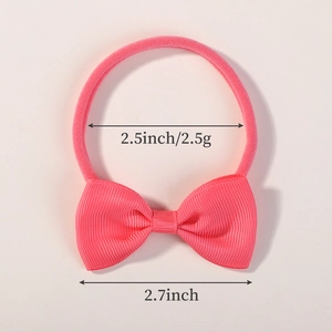 Elastic nylon baby headband with 2.7-inch pink grosgrain ribbon bow for infants