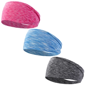 Drei elastische Sport Stirnbänder in Pink, Blau und Grau aus meliertem Strickgewebe