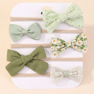 Set di 5 fasce neonata in nylon morbido con fiocchi verde foresta e menta per neonati