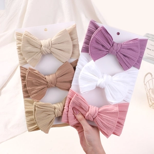 Bandeaux Bébé Couleur Unie Élastique Nylon Nœud Bandeau Collection Tissu Nervuré Douce Accessoires Cheveux Nourrisson 3675
