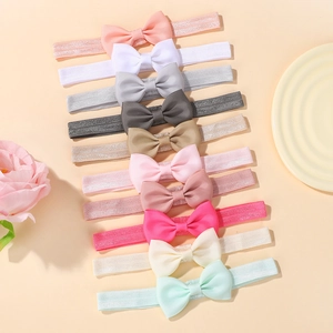 Lot de 10 bandeaux élastiques en nylon pour bébé avec nœuds en ruban gros-grain coloré
