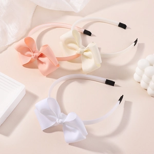 Lot de trois serre-têtes pour filles avec nœuds doubles en polyester rose et blanc