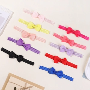 Lot de 10 bandeaux élastiques pour bébé avec nœuds en ruban gros-grain pour fillettes