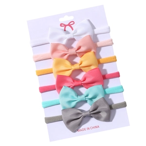 6-pack set of nylon baby headbands with ribbed grosgrain bow elastic hair accessories