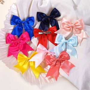 Barrettes à nœuds en satin pour filles, ensemble de pinces crocodiles aux couleurs acidulées
