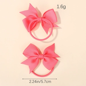 Pink grosgrain ribbon bow hair ties for girls measuring 2.24 inches in width set of two