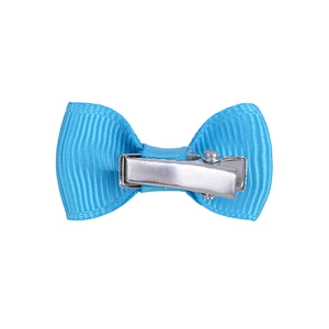 Light blue ribbed bow hair clip with silver metal crocodile clip on white background