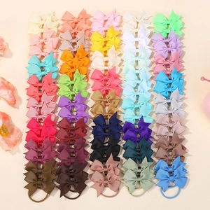 Children Bow Hair Ties Set Grosgrain Ribbon Elastic Hair Bands Solid Color Bowknot Ponytail Holder Girls Hair Accessories