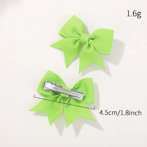 Set of two light green grosgrain ribbon bow clips for girls, 1.8 inch with metal alligator grip