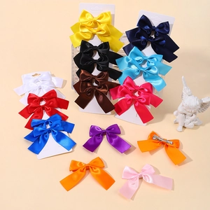 Children Bow Streamer Hair Clips Cotton Blend Solid Color Girls Princess Hairpins Ribbon Bowtie Duckbill Clips Accessories