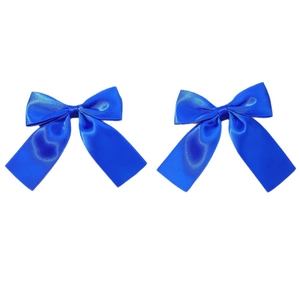 Set of two royal blue satin ribbon bow hair clips for girls on a clean white background