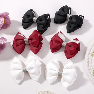 Barrettes à Cheveux Nœud en Gros-grain Fait Main Avec Fausse Künstliche Perle Paillettes Pinces Croco Décoratives Filles Enfants Accessoires