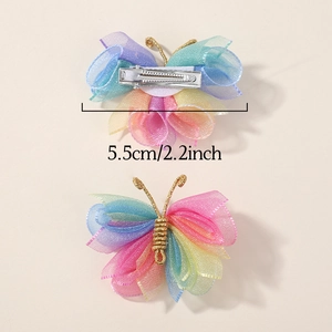 Barrettes papillon en tulle dégradé avec broderies dorées et pince à bec de canard de 5,5 cm