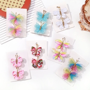 Lot de 7 barrettes papillon en tulle dégradé avec bordures métalliques pour filles