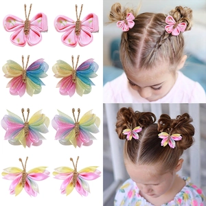 Barrettes à Cheveux Papillon en Organza Dégradé pour Filles Style Occidental Doux Arc-en-ciel en Tulle Accessoires de Cheveux