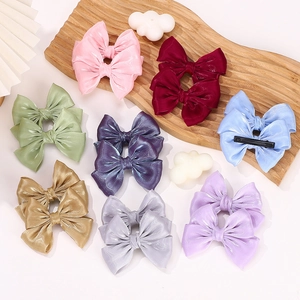 Pinzas para el Pelo con Lazo de Satén Brillante para Niñas Doble Capa Estilo Lolita JK Lazo de Cinta Pinzas de Pato Accesorios para el Pelo