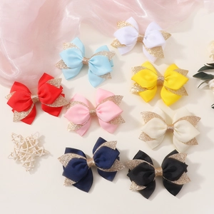 Set of 8 glitter handmade bow hair clips for girls in various colors for parties