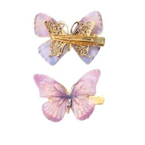 Bunte Tüll-Schmetterling Haarclips Set mit lila Farbverlauf und goldenem Metallclip