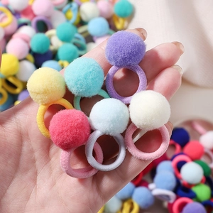 Macaron colorful plush ball elastic hair ties set for women cute hair accessories