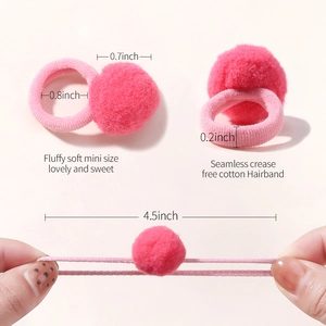 Detailed dimensions of a pink plush ball hair tie with high elastic seamless cotton band