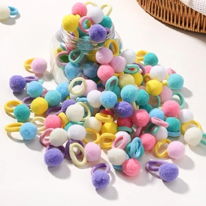 Colorful plush ball elastic hair tie set with macaron colors and clear storage bottle