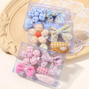 Cute mini baby girl hair clip set with floral bows and rabbits in a gift box