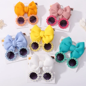 Kids bow nylon headband and daisy sunglasses set in six vibrant summer holiday colors