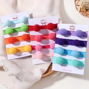 Lot de bandeaux élastiques en nylon pour bébé avec pompons colorés pour fillettes
