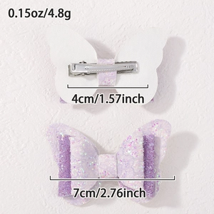 Lot de barrettes papillon violettes à paillettes et dentelle pour filles et bébés