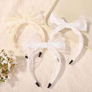 Kinder Spitze Schleife Stirnband Für Mädchen Ätherisch Blumendruck Netz Haarzubehör Kinder Elegant Schleife Kopfschmuck Haarband
