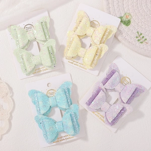 Lot de barrettes papillon pour enfants en dentelle menthe, jaune, bleu et violet à paillettes