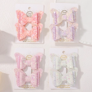Set de barrettes papillon en dentelle scintillante corail, dorée et rose pour filles