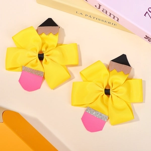 Paire de pinces à cheveux créatives en forme de crayon en ruban gros-grain jaune