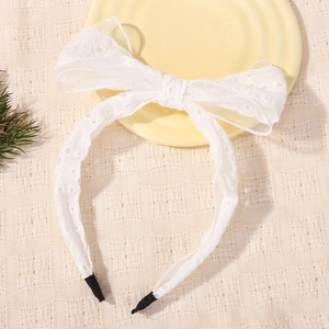 Serre-tête élégant en dentelle blanche pour enfants avec broderie fine et grand nœud