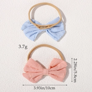 Lot de 2 bandeaux souples pour bébé avec nœuds en coton lin à pois bleus et oranges