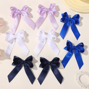 Set of 8 handmade double-layered satin ribbon hair bows in lavender, white, and navy blue