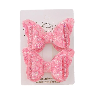 Barrettes à cheveux en dentelle rose pour filles avec paillettes sur carte blanche