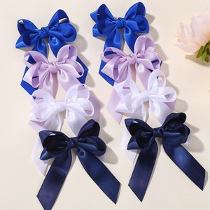 Set of 8 handmade double-layered satin ribbon hair bows with streamers for girls