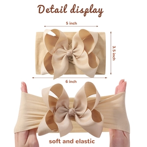 Soft elastic baby headband set with 5-inch jacquard grosgrain ribbon bow detail