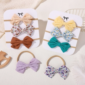 Lot de 8 bandeaux bébé en coton et lin avec nœuds papillon et motifs floraux