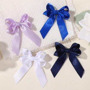 Handmade double-layered satin ribbon hair bows for girls in multiple solid colors