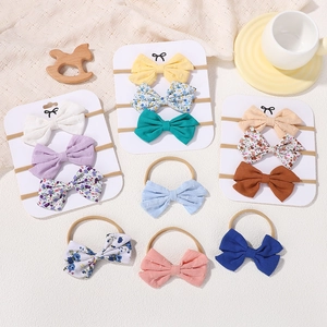 Ensemble de Bandeaux à Nœud pour Bébé en Nylon Haute Élasticité Coton et Lin Doux Floral Uni Bandeaux à Cheveux pour Nourrissons Tout-petits Filles Accessoires de Coiffure