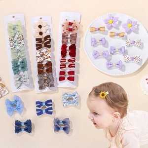 Cute Kids Bow Hair Clip Plaid Polka Dot Floral Patterns Handmade Fabric Mini Hairpins Accessories For Little Girls