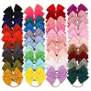 40-color nylon baby bow headbands set with soft waffle knit texture for young girls