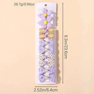 10pcs cute girls hair clips set with purple velvet flowers and plaid bow hairpins
