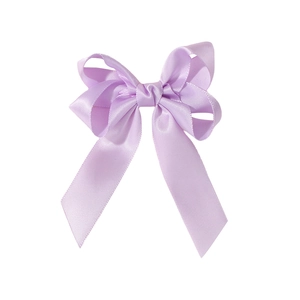 Lavender purple ribbon hair bow clip with long streamers on white background
