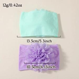 Set de bandeaux nylon bébé avec fleur en mousseline violette et élastique vert