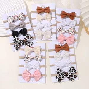 Baby Girls Bow Headbands Nylon Elastic Hair Bands Floral Leopard Lace Fabric Toddler Infant Headwrap Hair Accessories
