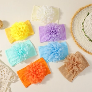 Lot de 7 bandeaux bébé en nylon avec fleurs colorées en mousseline pour enfants